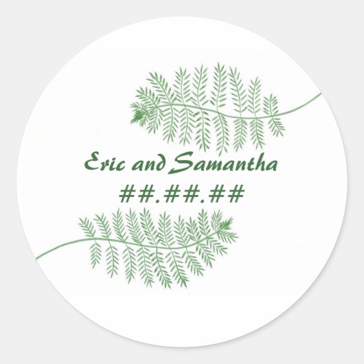 Green Ferns, Sauvez la date Mariage autocollants (Devant)