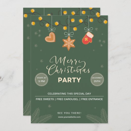 Green Festive Joyeux Noël Fête Invitation (Devant / Derrière)