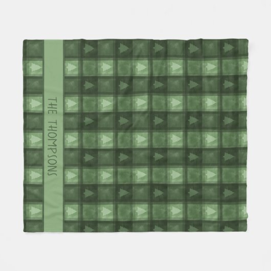 Green Fir Tree Plaid With Custom Name Christmas Fleece Deken (Voorkant (Horizontaal))
