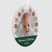 Green First Christmas Bébé Photo Gingerbread Garço (devant)