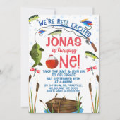 Green Fish Reel Opgewonden Vist 1e Verjaardag Kaart (Voorkant)