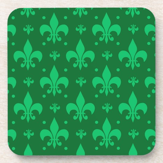 Green Fleur-de-lis Pattern Design Bier Onderzetter (Voorkant)