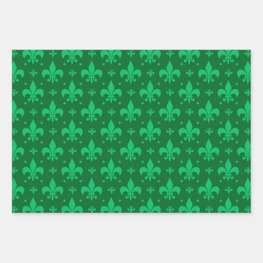 Green Fleur-de-lis Pattern Design Inpakpapier Vel (Voorkant)