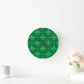 Green Fleur-de-lis Pattern Design Ronde Klok (Huis)