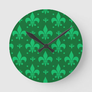 Green Fleur-de-lis Pattern Design Ronde Klok