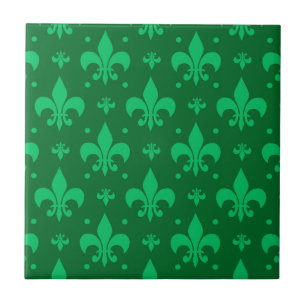Green Fleur-de-lis Pattern Design Tegeltje