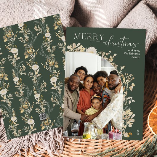 Green Floral 1 Arche photo Joyeux Noël Carte