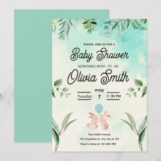 Green Floral Baby Shower, Spring Baby Shower  Kaart