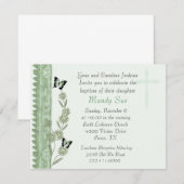 Green Floral Baptism Invitation Kaart (Voorkant / Achterkant)