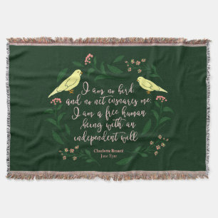 Green Floral Bird Quote Jane Eyre Charlotte Bronte Deken