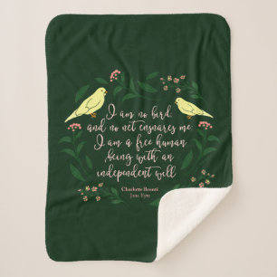 Green Floral Bird Quote Jane Eyre Charlotte Bronte Sherpa Deken