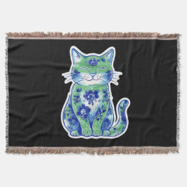 Green Floral Cat Deken