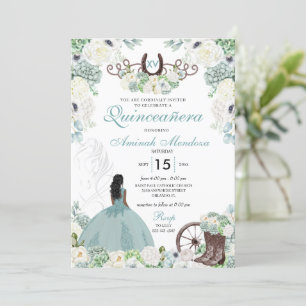 Green Floral Cowgirl Hoefijzer Western Quinceañera Kaart