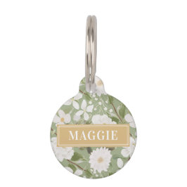 Green Floral Custom Dog Name Round Pet ID Tag Huisdierpenning