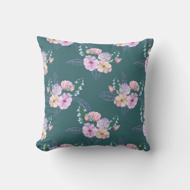 Green Floral Decorative Pillow Kussen (Voorkant)