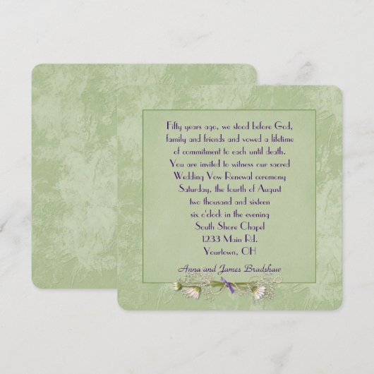 Green Floral Embossed Wedding Vow Renewal Kaart (Voorkant / Achterkant)