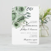Green Floral Faire-part de mariage espagnol (Debout devant)