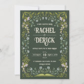 Green Floral Fairytale Faire-part de mariage (Devant)