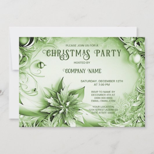 Green Floral Fête de Noël Invitation (Devant)