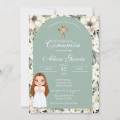 Green floral First Communion Invitation (Devant)