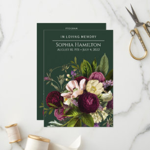 Green Floral Funeral Memorial Programme