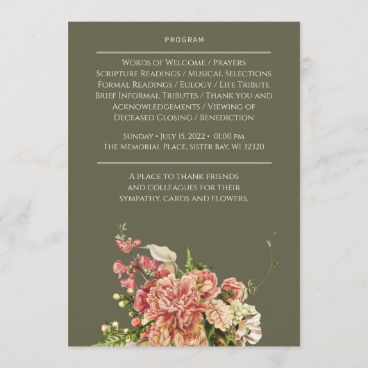 Green Floral Funeral Memorial Programme (Dos)