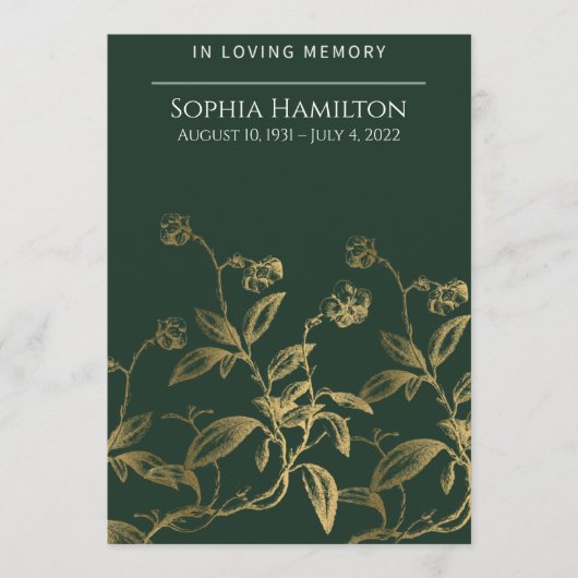 Green Floral Funeral Memorial Programme (Devant)