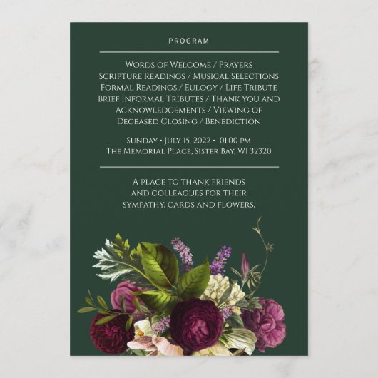 Green Floral Funeral Memorial Programme Programma (Achterkant)