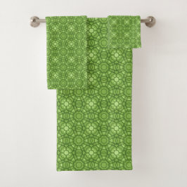 Green floral geometric patterned  bad handdoek
