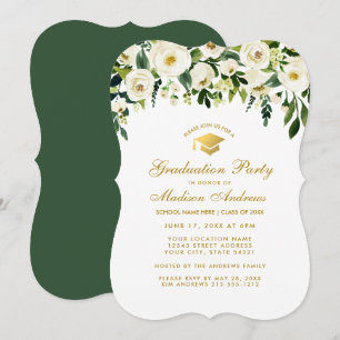 Green Floral Gold Graduation Party Invitation G