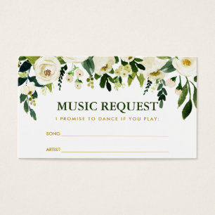 Green Floral Gold Wedding Music Song Request Kaart