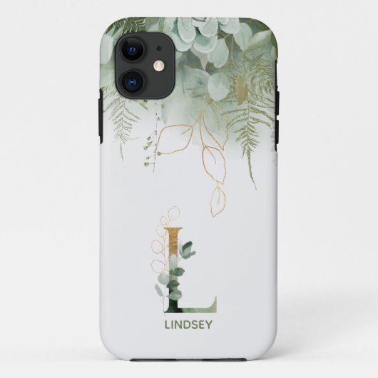 Green Floral Letter L Hoesje-Mate iPhone Case (Achterkant)