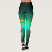 Green Floral Nom personnalisé Leggings Pantalon de (Dos)