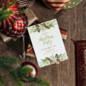 Green Floral Pines Wreath Christmas Invitation