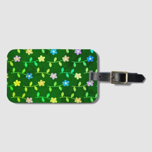 Green Floral Print Bagagelabel (Voorkant (horizontaal))