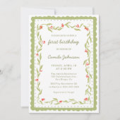 Green Floral Scalloped Frame Birthday Invitation (Devant)