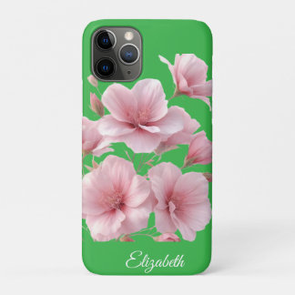 Green Floral Soft Pink Flowers Elegant iPhone 11 Pro Hoesje