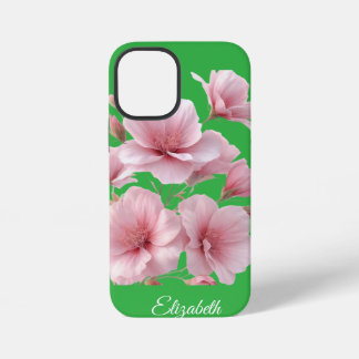 Green Floral Soft Pink Flowers Elegant iPhone 12 Mini Hoesje