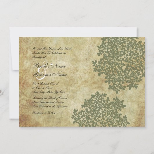 Green Floral Vintage Wedding Invitations (Devant)