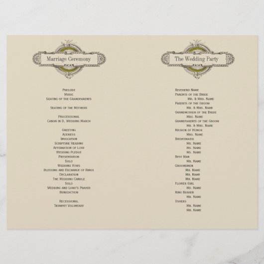 Green Floral Vintage Wedding Programme (Dos)