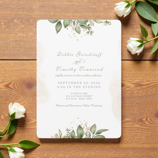 Green Floral Watercolor Frame Wedding Invitation