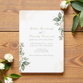 Green Floral Watercolor Frame Wedding Invitation  Kaart
