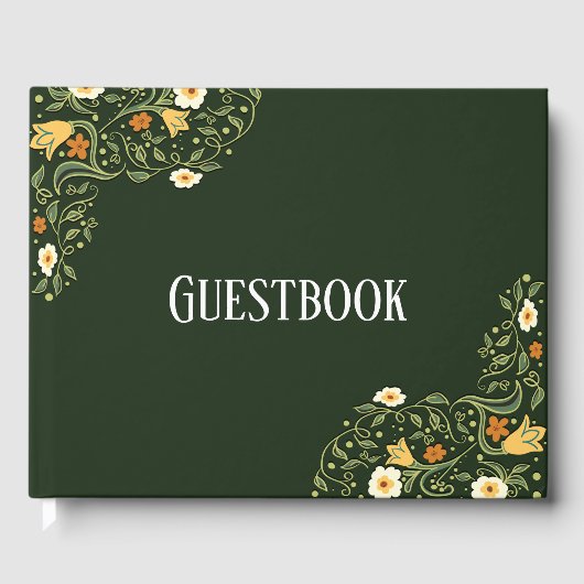 Green Floral Wedding Gastenboek (Voorkant)