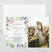 Green Floral Wedding Invitations avec photo (Devant / Derrière)