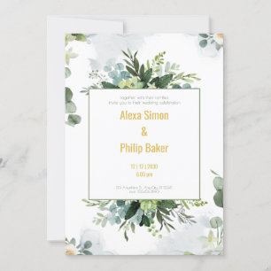 Green Floral Wedding Kaart