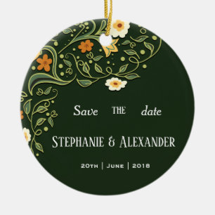 Green Floral Wedding Keramisch Ornament