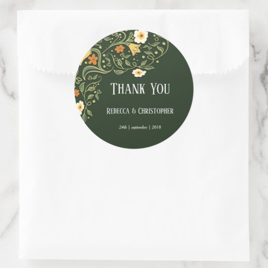 Green Floral Wedding Ronde Sticker (Tas)