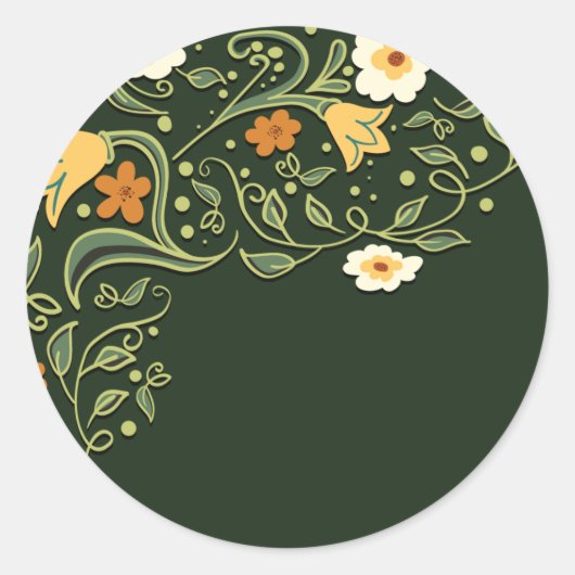 Green Floral Wedding Ronde Sticker (Voorkant)