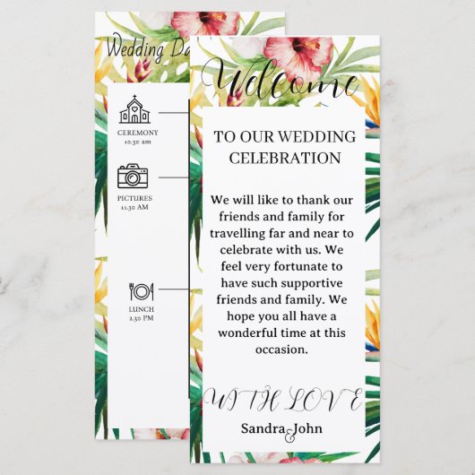 Green Floral Welcome Wedding Programme (Devant / Derrière)
