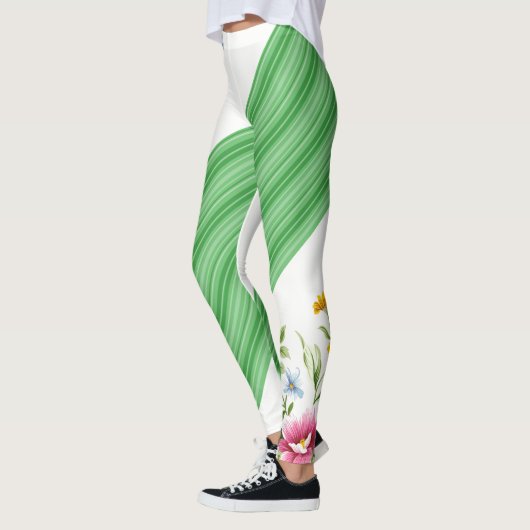 Green Floral White Leggings (Links)